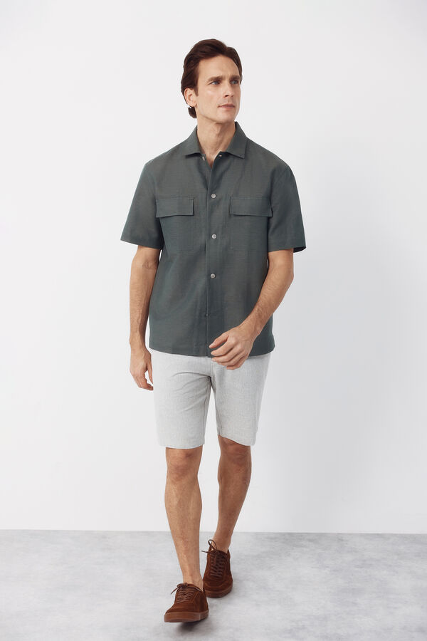 Cortefiel Bermuda oxford tecido Cinzento