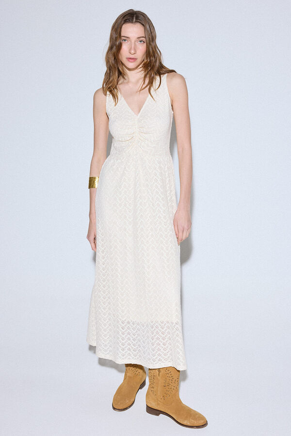 Slowlove Vestido estructura frunce Marfil