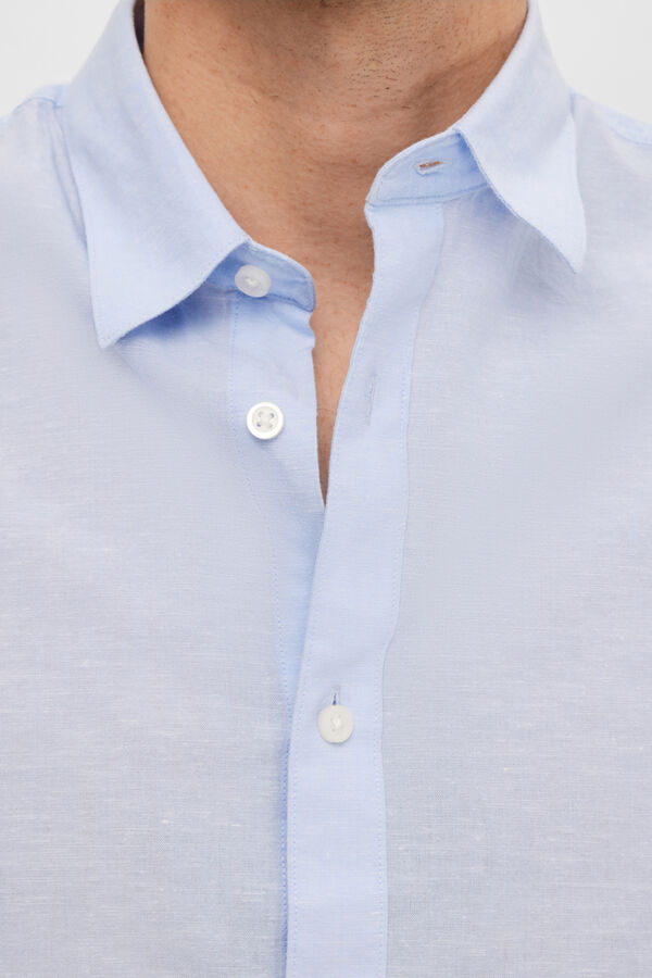 Cortefiel Camisa de manga comprida de linho e algodão reciclado. Azul