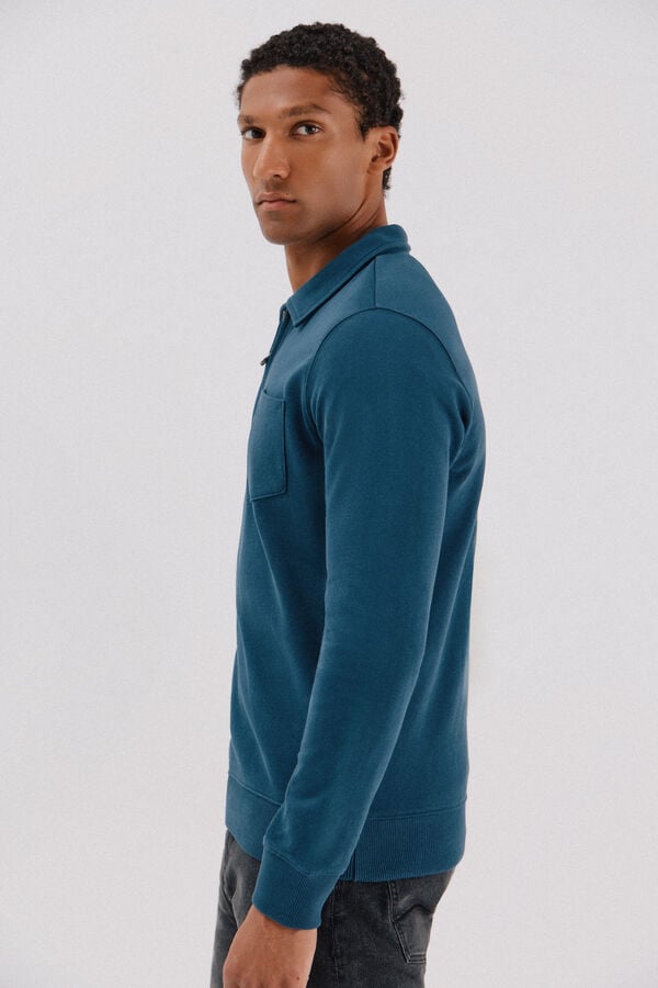 Cortefiel Moletom gola polo com fecho-&eacute;clair Azul