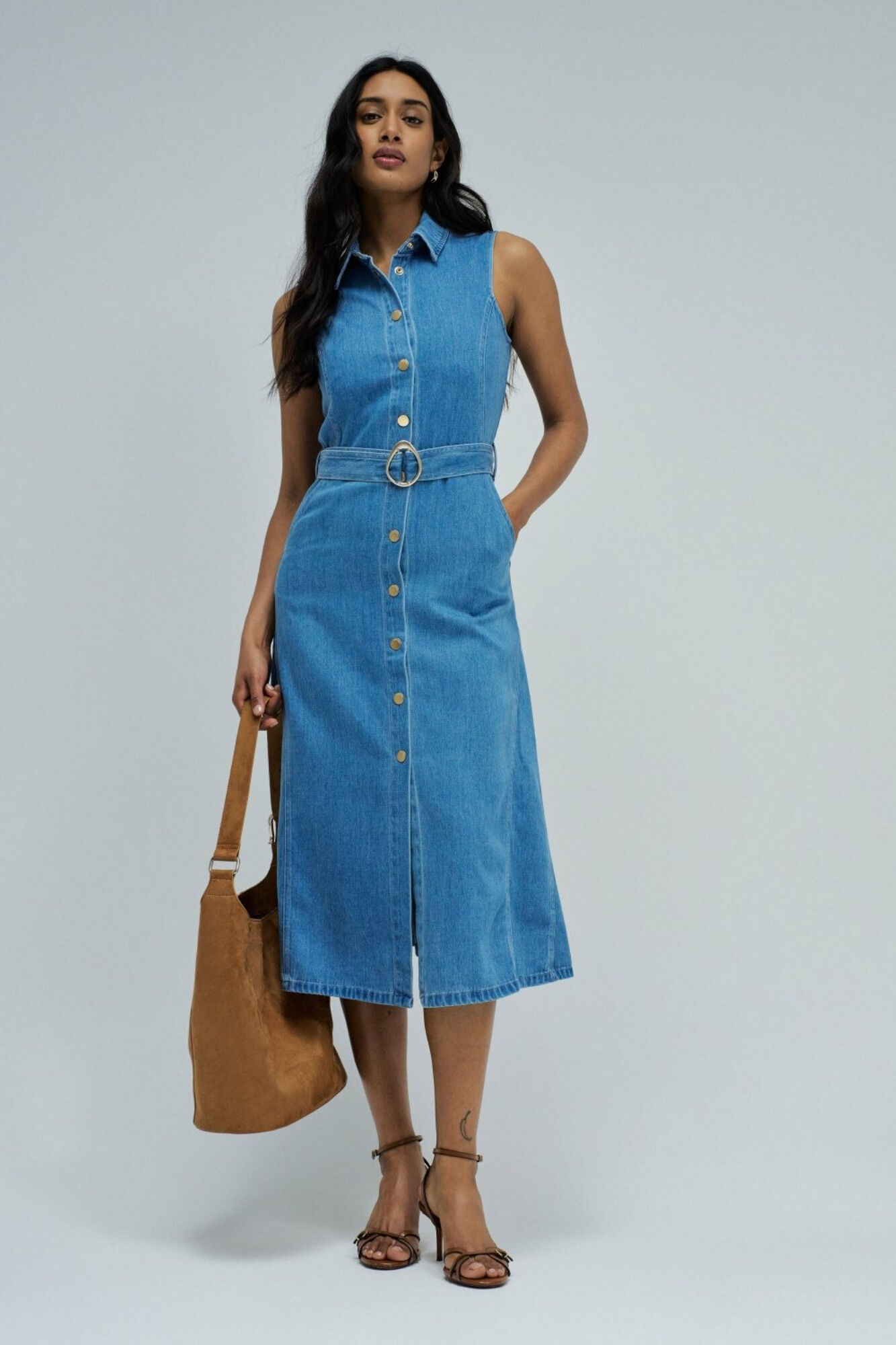 Salsa Jeans Vestido midi em denim claro