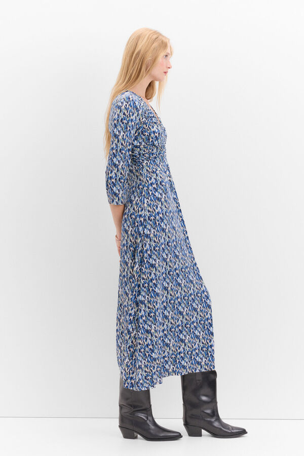 Cortefiel Vestido fruncido estampado Estampado azul