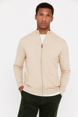 Cortefiel Casaco de malha de algod&atilde;o com caxemira e fecho-&eacute;clair Tostado