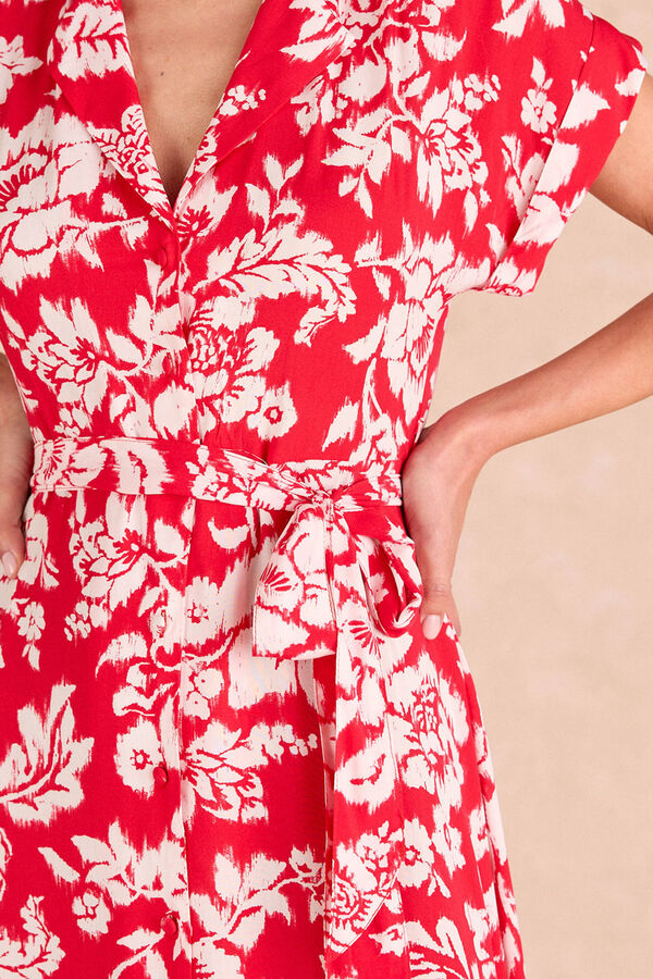 Pol&iacute;n Et Moi Vestido camisa floral Yadia Vermelho