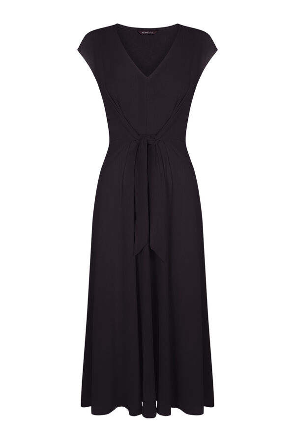 Cortefiel Vestido punto plisado nudo Negro