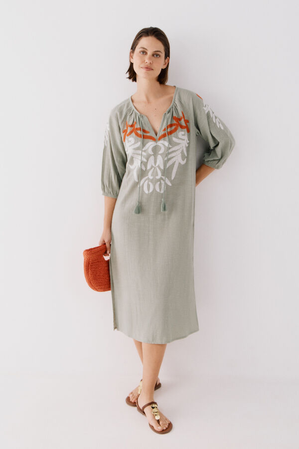 Cortefiel Cafet&atilde; comprido bordado Verde