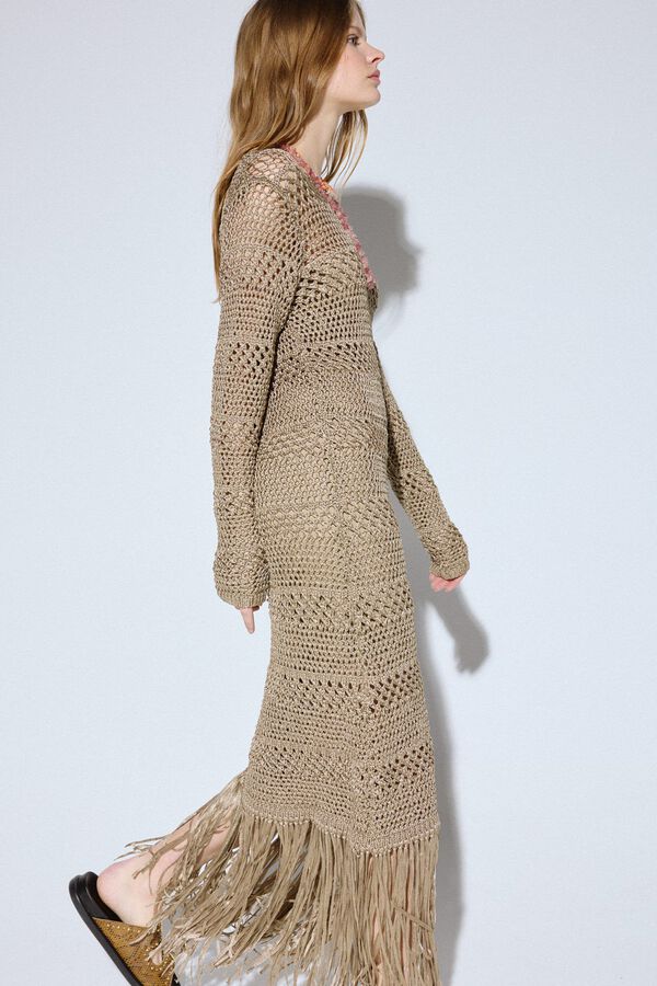 Slowlove Vestido de malha com franjas Amarelo