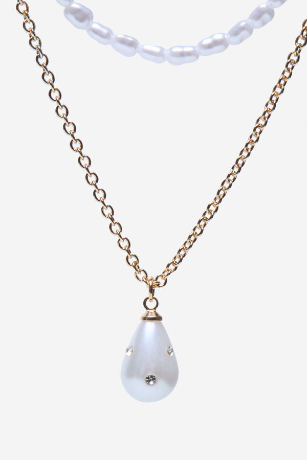 Cortefiel Colar triplo de p&eacute;rolas Dourado