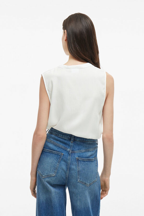 Vila Blusa de viscose mangas com gola mao Branco