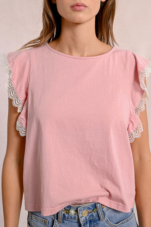 Molly Bracken T-shirt de manga curta borboleta de renda Subiu