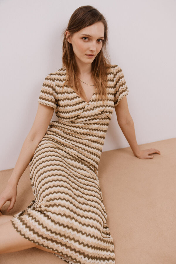 Cortefiel Vestido estruturado riscas Verde