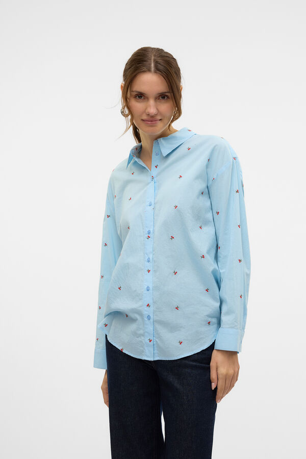 Vero Moda Camisa b&aacute;sica com bordado Azul