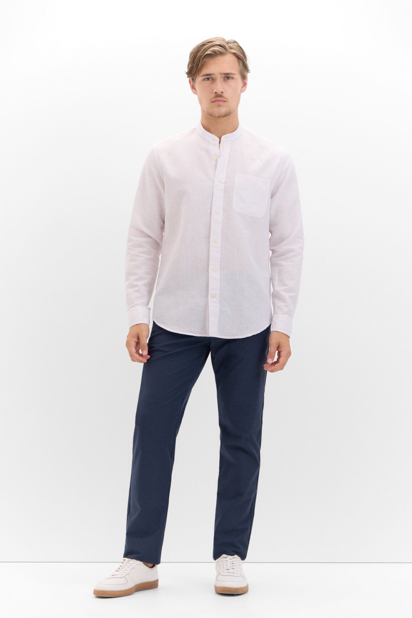 Cortefiel Camisa lino algod&oacute;n rayas cuello mao