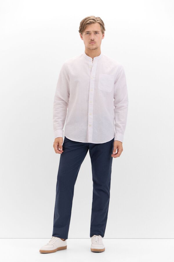 Cortefiel Camisa lino algod&oacute;n rayas cuello mao Rosa