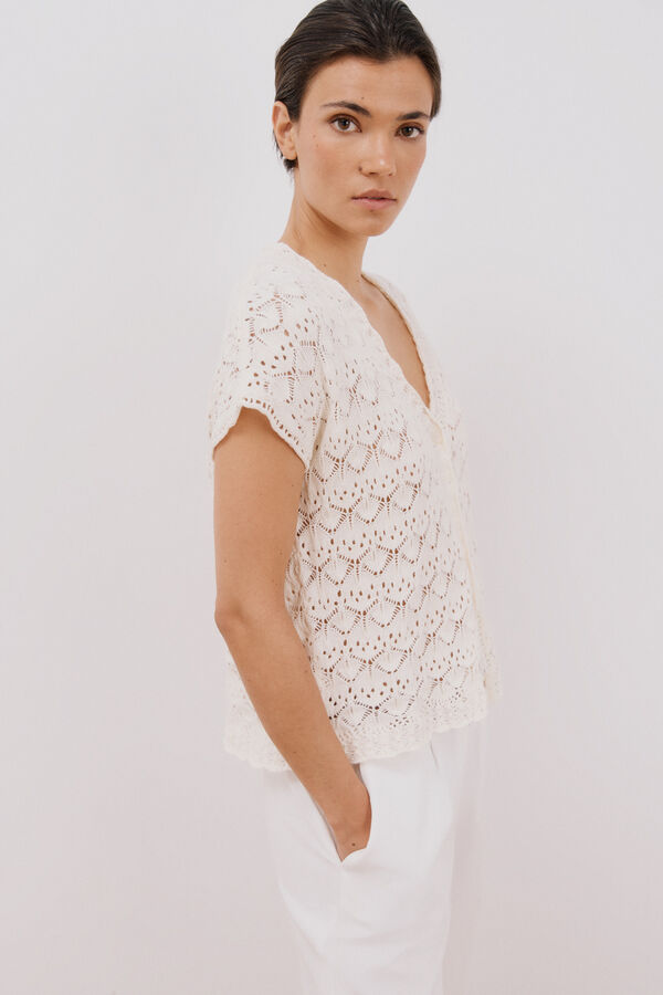 Cortefiel Casaco de malha vazada Ecru