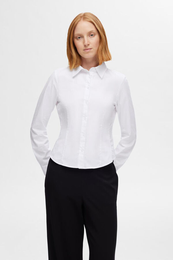 Selected Femme Camisa de manga larga Slim Fit confeccionada con algod&oacute;n org&aacute;nico. Blanco