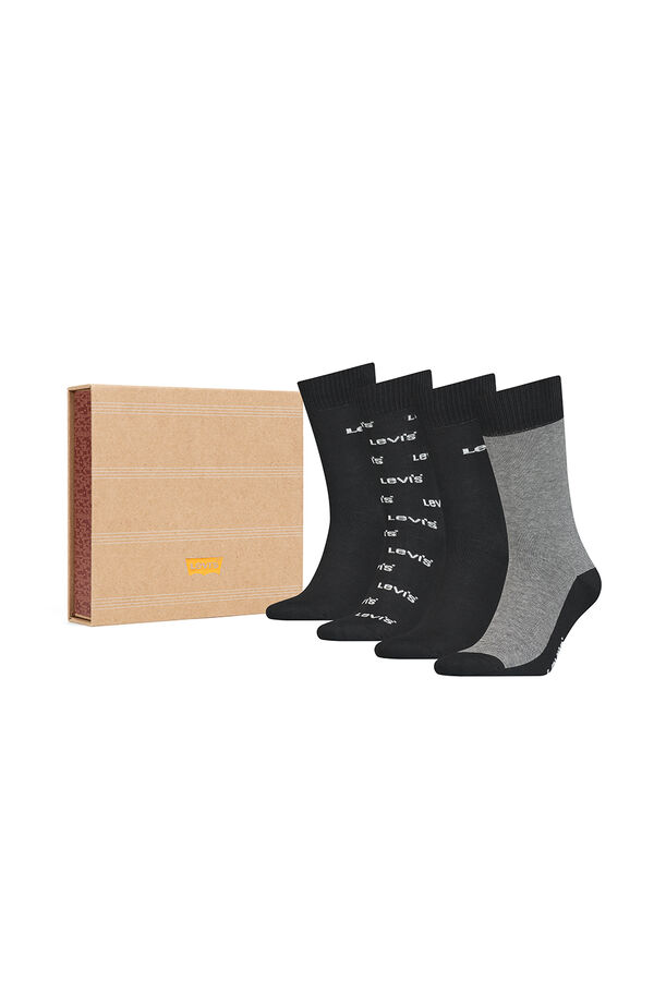 Cortefiel Caja de regalo con 4 pares de calcetines Levi's altos para hombre con banner y logo Negro