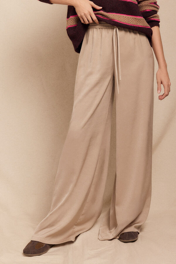 Slowlove Pantal&oacute;n fluido satinado Beige