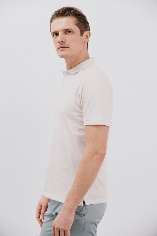 Cortefiel Polo estruturado com gola aberta Ecru