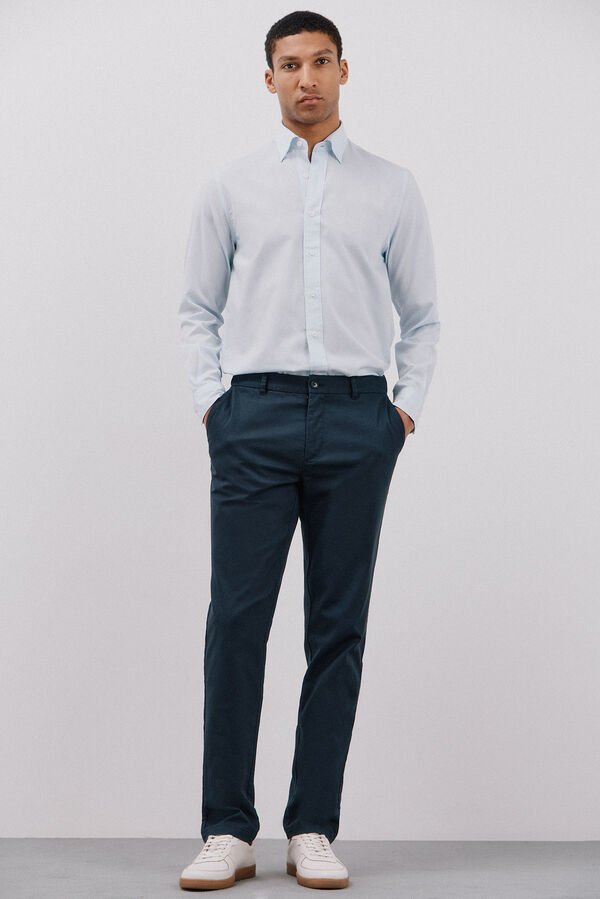 Cortefiel Camisa rayas algod&oacute;n tencel Azul