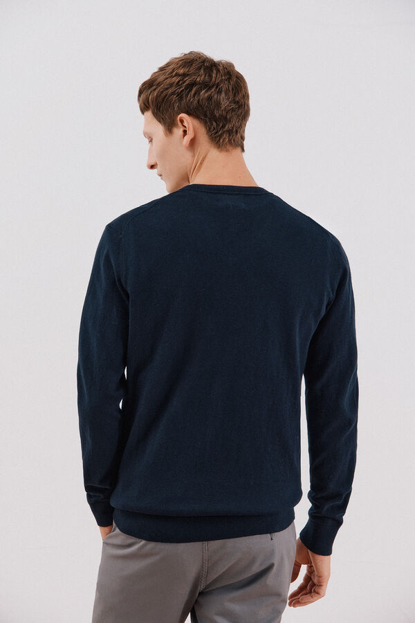 Cortefiel Jersey algod&oacute;n cashmere cuello pico Azul marino