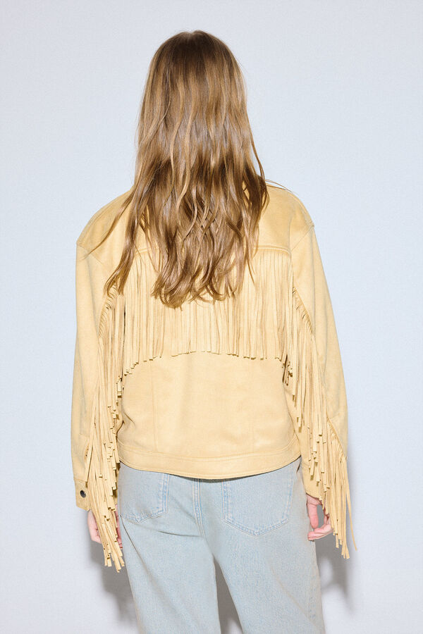Slowlove Cazadora flecos bolsillos Estampado amarillo