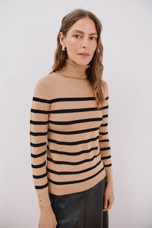 Cortefiel Jersey rayas cuello vuelto Beige