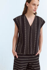 Vila Top de manga curta estampado em algodão orgânico Preto