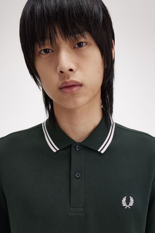 Fred Perry Polo piqu&eacute; de manga comprida masculina Verde