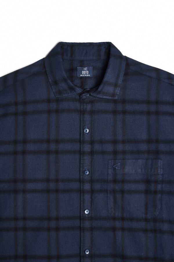 OOTO Camisa xadrez manga comprida lavada Azul