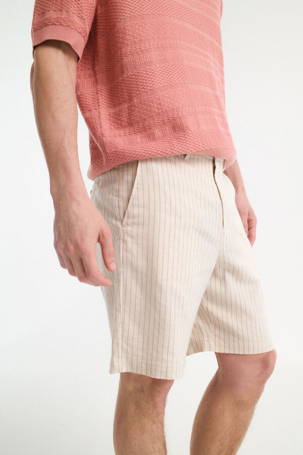 Selected Shorts calças chino estruturados de linho Cinzento