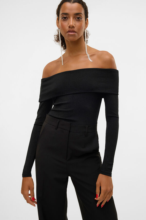 Vero Moda Blusa Lurex Bardot com gola Cinzento