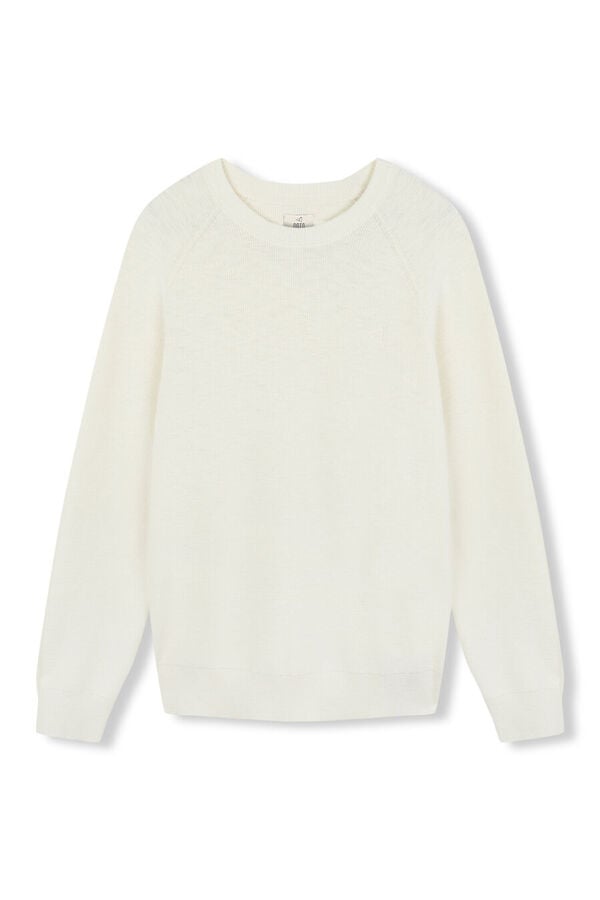 OOTO Jersey cuello redondo crudo algod&oacute;n Blanco