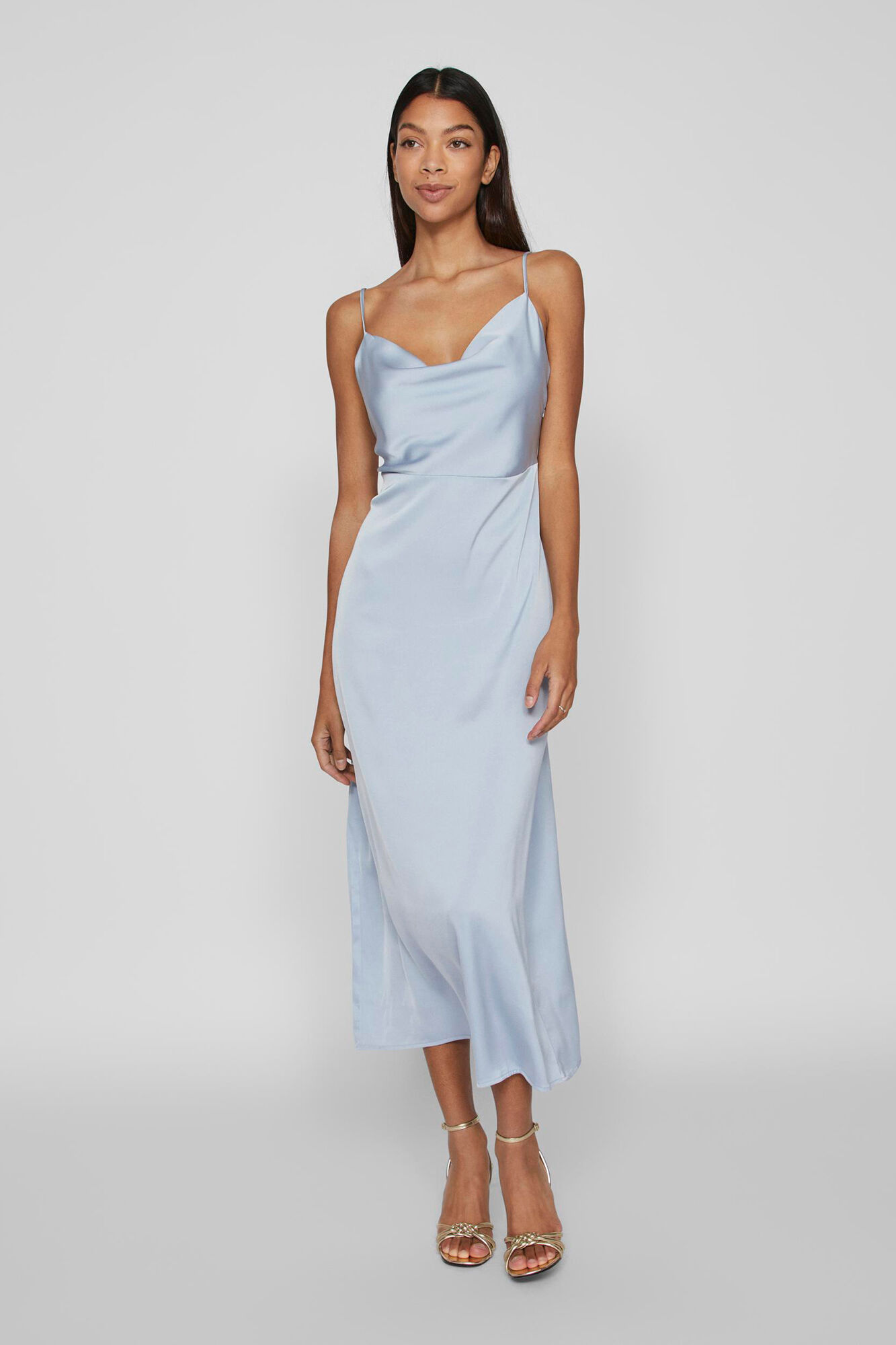 Vila Vestido largo satinado escote drapeado