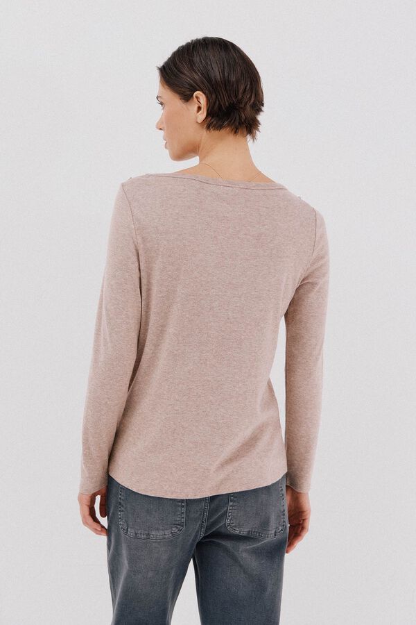 Cortefiel Top cuello barco botones dorados Beige