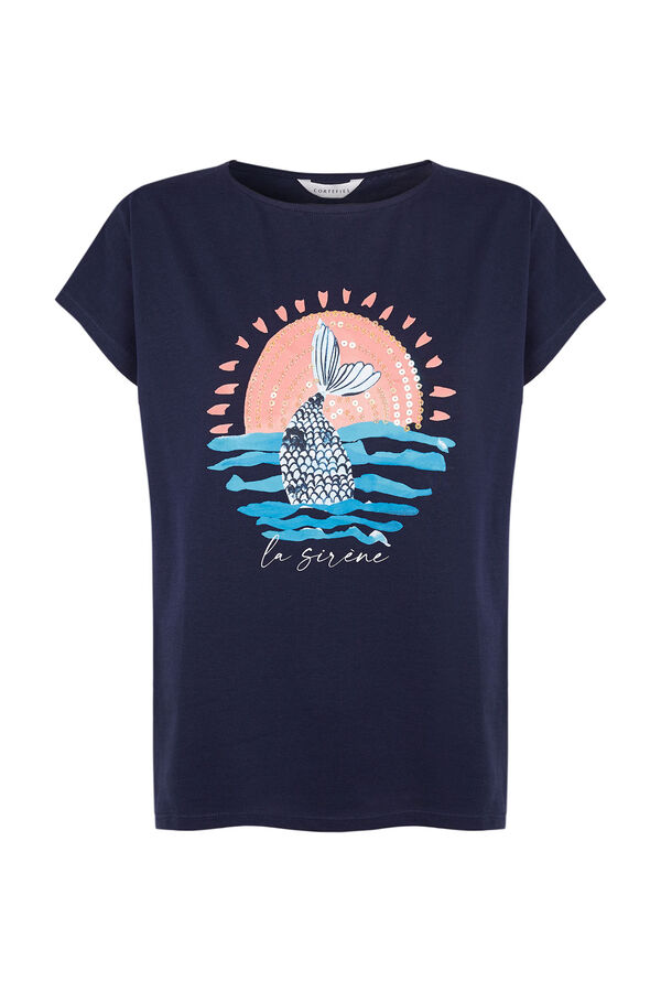 Cortefiel Camiseta estampada lentejuelas Azul marino