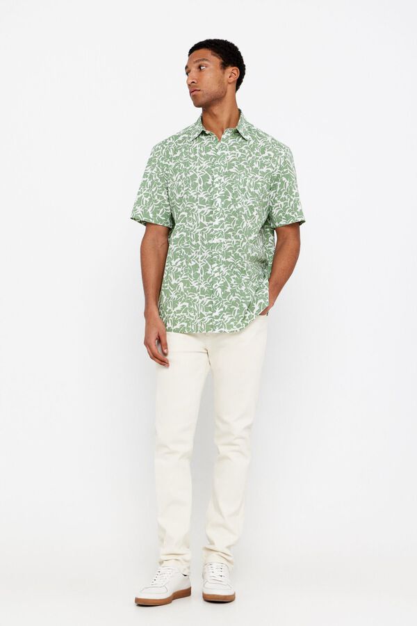 Cortefiel Camisa estampada tecido flam&eacute; Verde