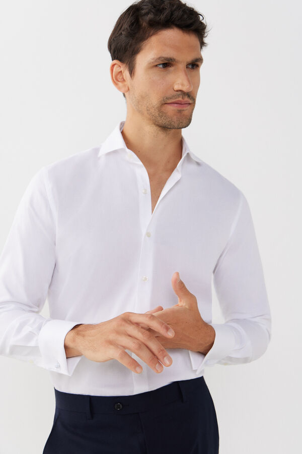 Cortefiel Camisa vestir estructura lisa pu&ntilde;o gemelos f&aacute;cil plancha Blanco