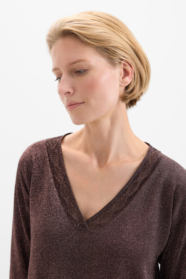 Cortefiel Jersey fino lurex Marr&oacute;n oscuro