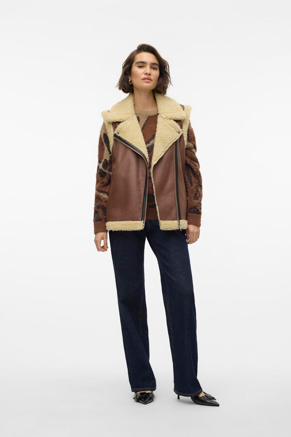 Vero Moda borrego com efeito pele com gola Colete Castanho