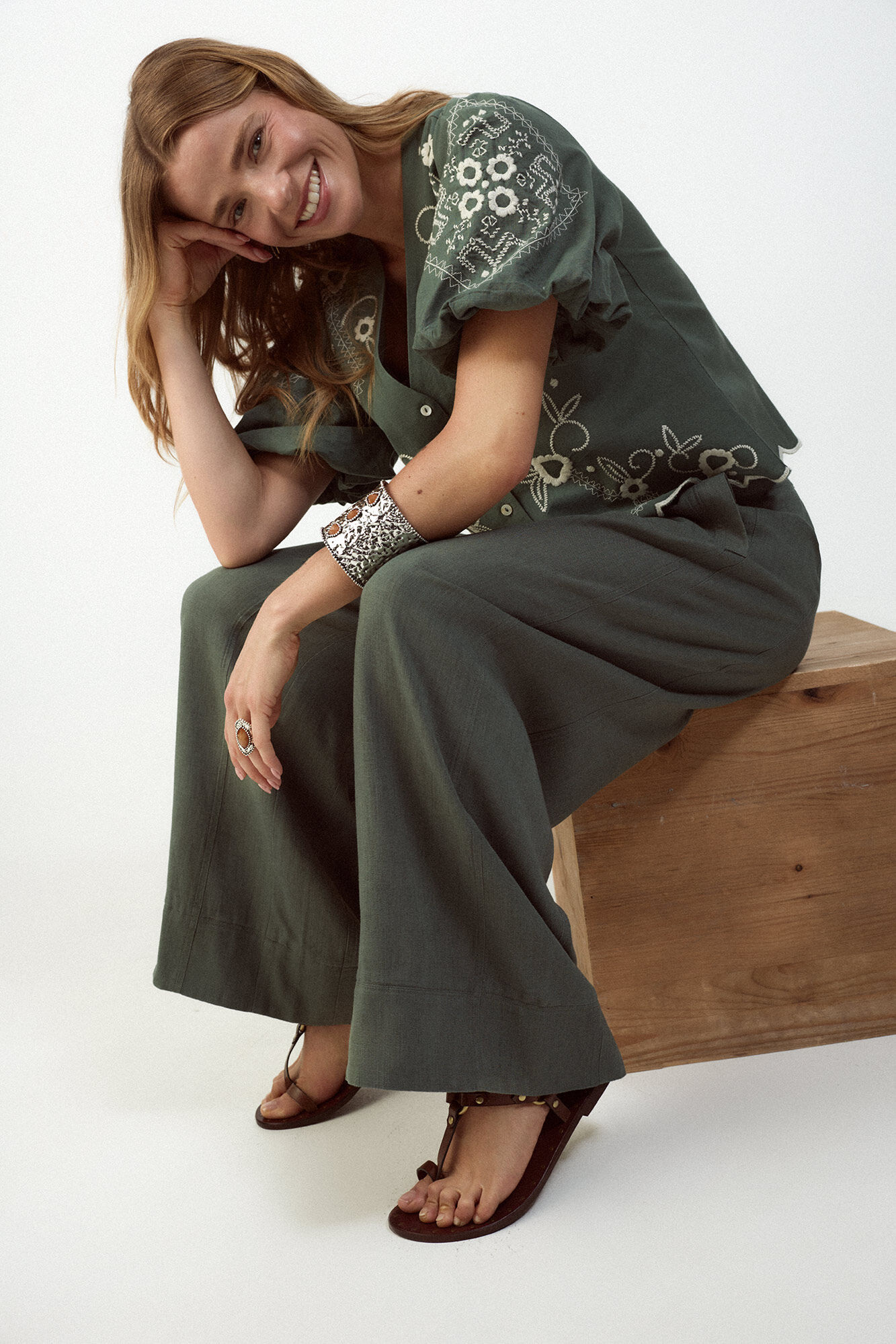 Slowlove Blusa bordado manga farol