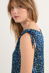 Molly Bracken Top de mulher estampado, sem mangas com la&ccedil;ada Azul