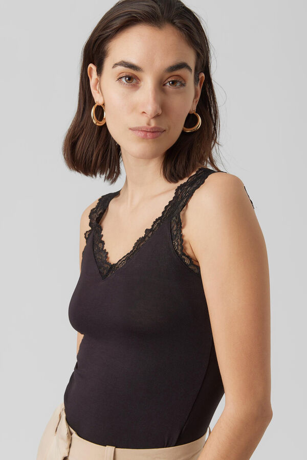 Vero Moda Top ajustado de mujer con encaje Negro