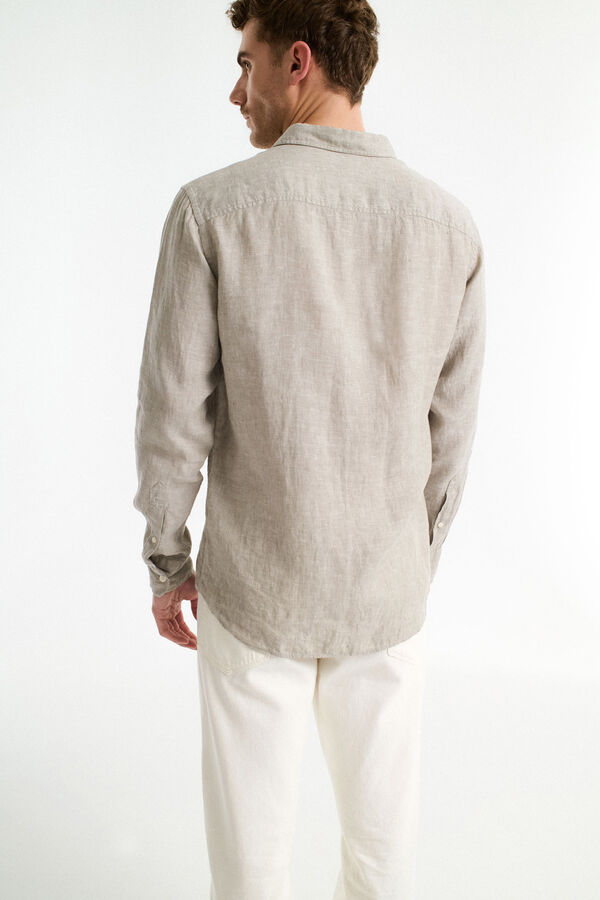 Selected Camisa de manga larga 100% lino Verde