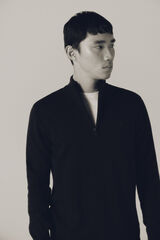 Cortefiel Camisola de malha de algod&atilde;o com gola com fecho-&eacute;clair Azul