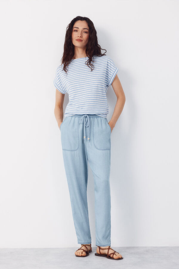 Cortefiel Pantalones Fluidos Tencel Azul oscuro