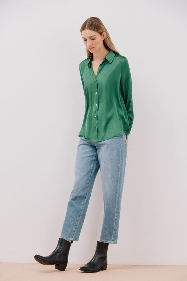 Cortefiel Blusa acetinada manga comprida Verde