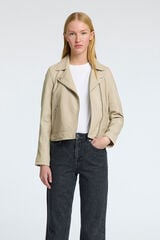 Selected Cazadora Biker Cropped 100% piel. Beige