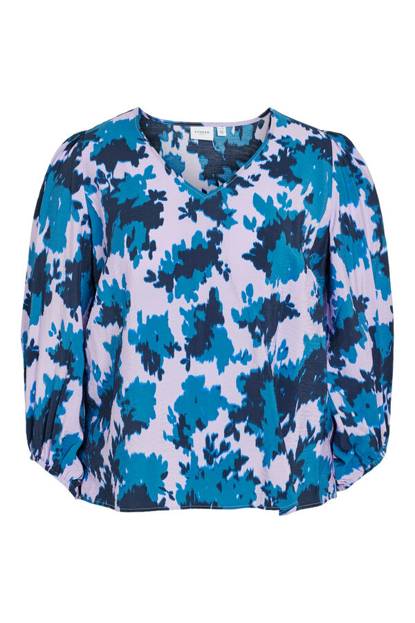 Evoked by Vila Blusa estampada manga larga curvy Azul marino
