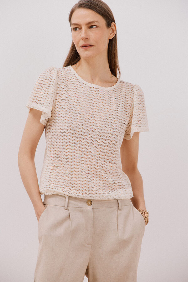 Cortefiel Top estruturado riscas Ecru